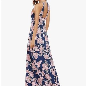 Women's Sleeveless Halter Neck Floral Print Maxi Dress, Pink and Blue